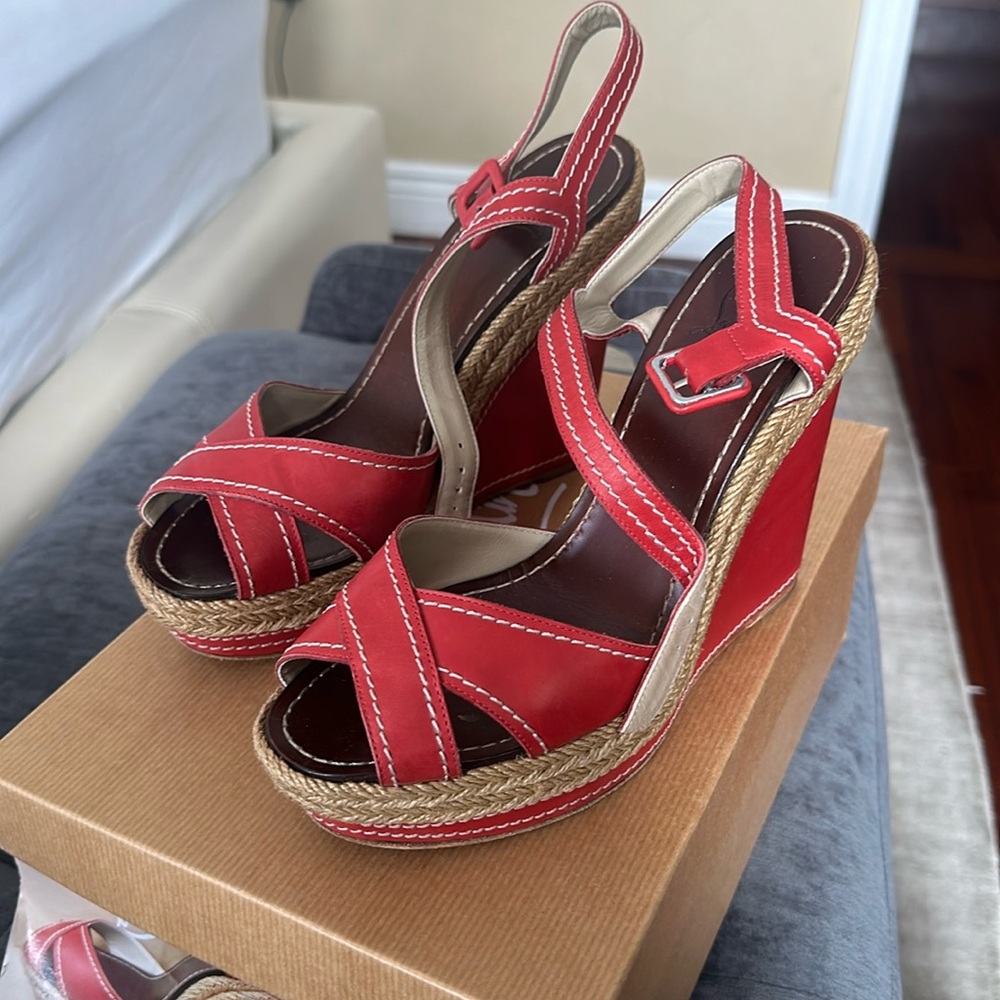 Christian louboutin red shoes wedges platforms wicked brown 38 women 120 natural